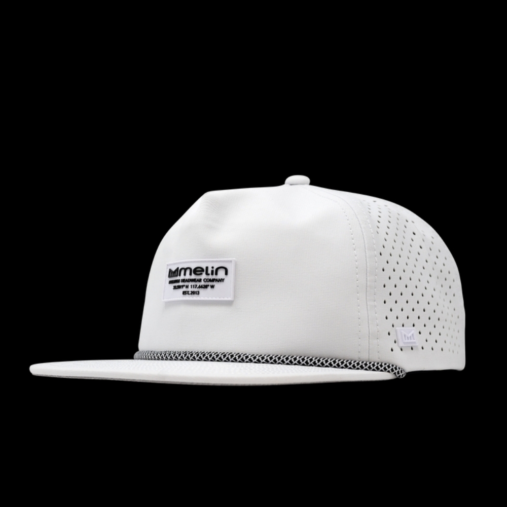 Melin Brand White Perforated Athletic Snapback Hat